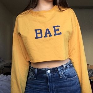 Mustard Yellow Vintage Long Sleeve Crop Top